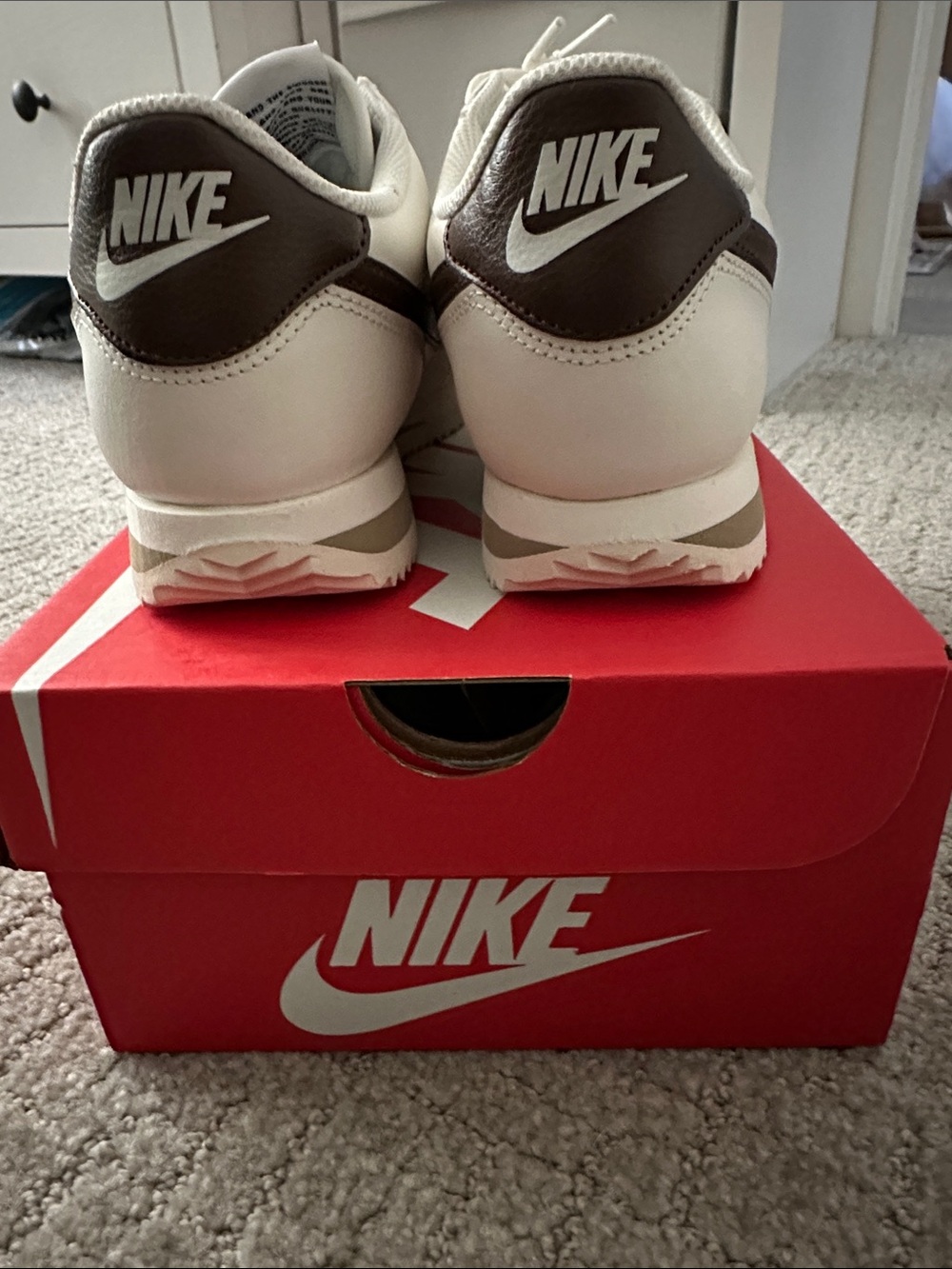 Brand New! Nike Cortez “Cacao” Eggshell White Leather, Brown Swoosh - Picture 3 of 4